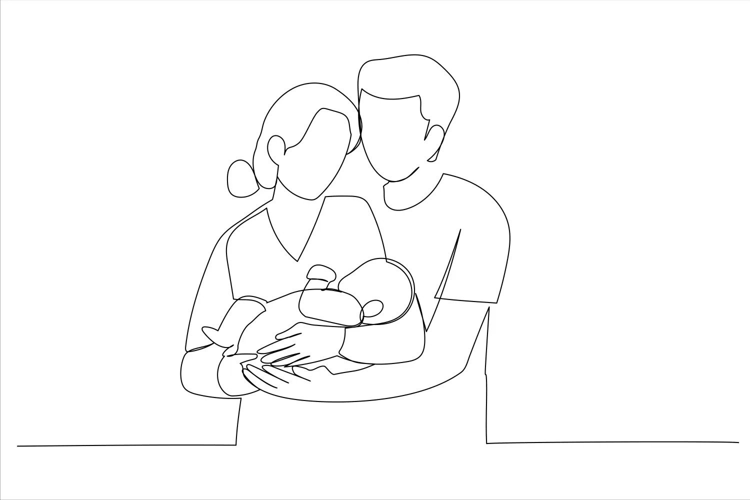 Stillberatung - Strichzeichnung eines Paares mit Baby